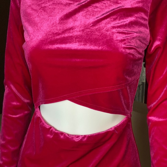 Fuchsia Velvet Cut Out Mini Dress - Picture 6 of 8